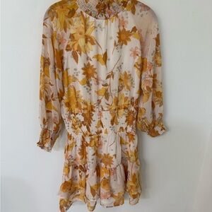 NWT size Small Floral BTFL-LIFE AMBRIELLE FLORAL SMOCKED LONG SLEEVE MINIDRESS
